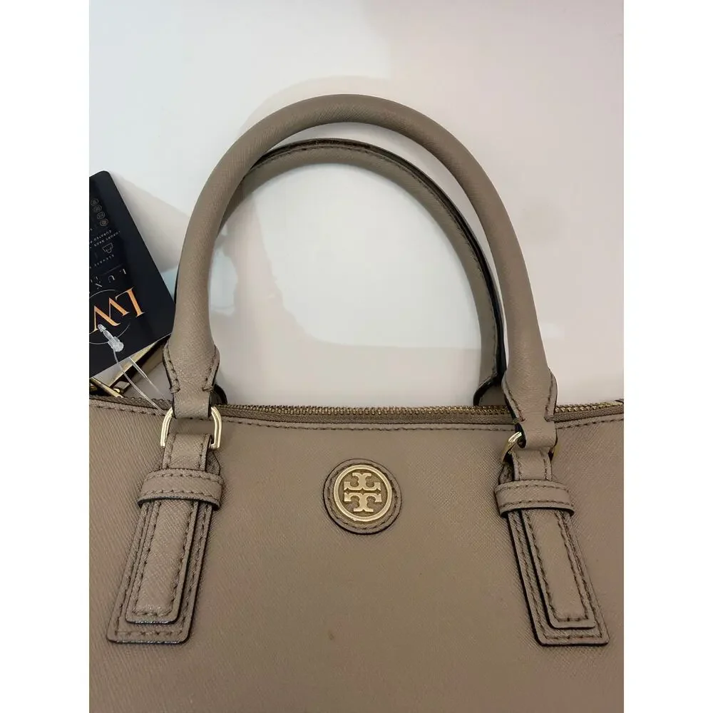 Tory Burch Saffiano Leather Satchel Bag Taupe